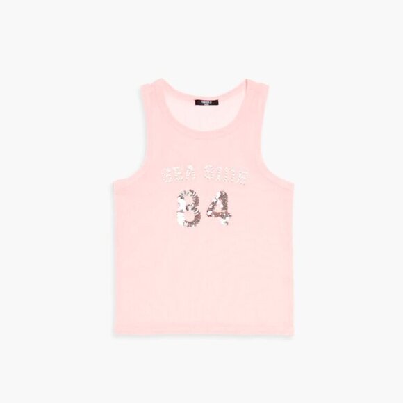 Girls Fashion Pink Sequin Embellished Sea Side 84 Mesh Tank Top Size 9-10 - Picture 1 of 4